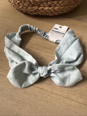 Old Navy Light Blue Knotted Headband with White Polka Dots